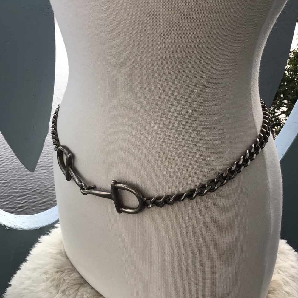 Handmade Equestrian Heavy Chain Link and Stirrup Slip Hook Buckle Metal Belt - Picture 7 of 7